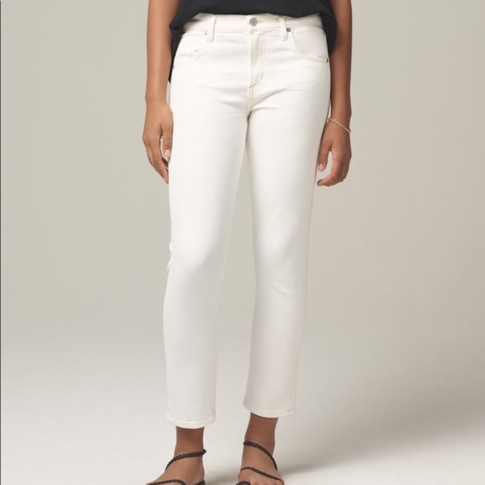 Citizens of Humanity Elsa mid rise slim fit crop ankle taper white denim jeans